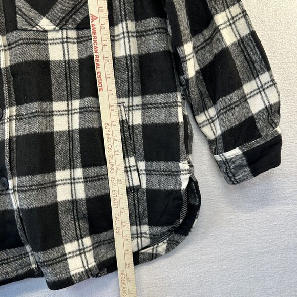 Shacket Members Mark Womens XL Relax Fit Long Sleeve Black White Plaid Midweight - Picture 8 of 10